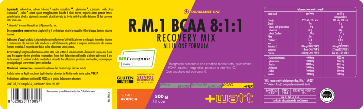 +Watt R.M.1 BCAA 8:1:1 Recovery Mix - Arancia