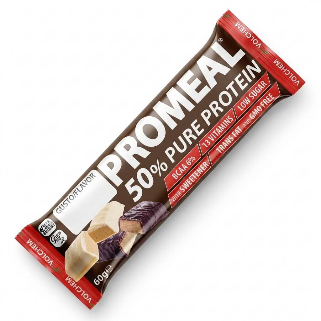 PROMEAL® PROTEIN 50% sc.20 BARRETTE da 60g 1 barretta=30g di proteine - Gusti: Natural/Mandorla/Cocco/Yogurt/Banana/Dark Chocolate