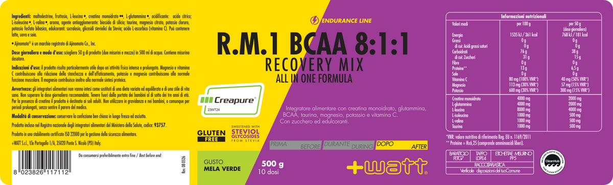 +Watt R.M.1 BCAA 8:1:1 Recovery Mix - Sprint Apple