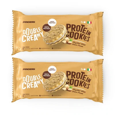 Double Creamy Protein Cookies (2 pacchetti da 4) - Crema di nocciole e cioccolato bianco
